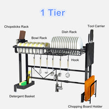 Load image into Gallery viewer, 1/2Tier Multi-use Stainless Steel Dishes Rack Dual Sink Drain Rack Adjustable Kitchen Oragnizer Rack Dish Shelf Sink Drying Rack
